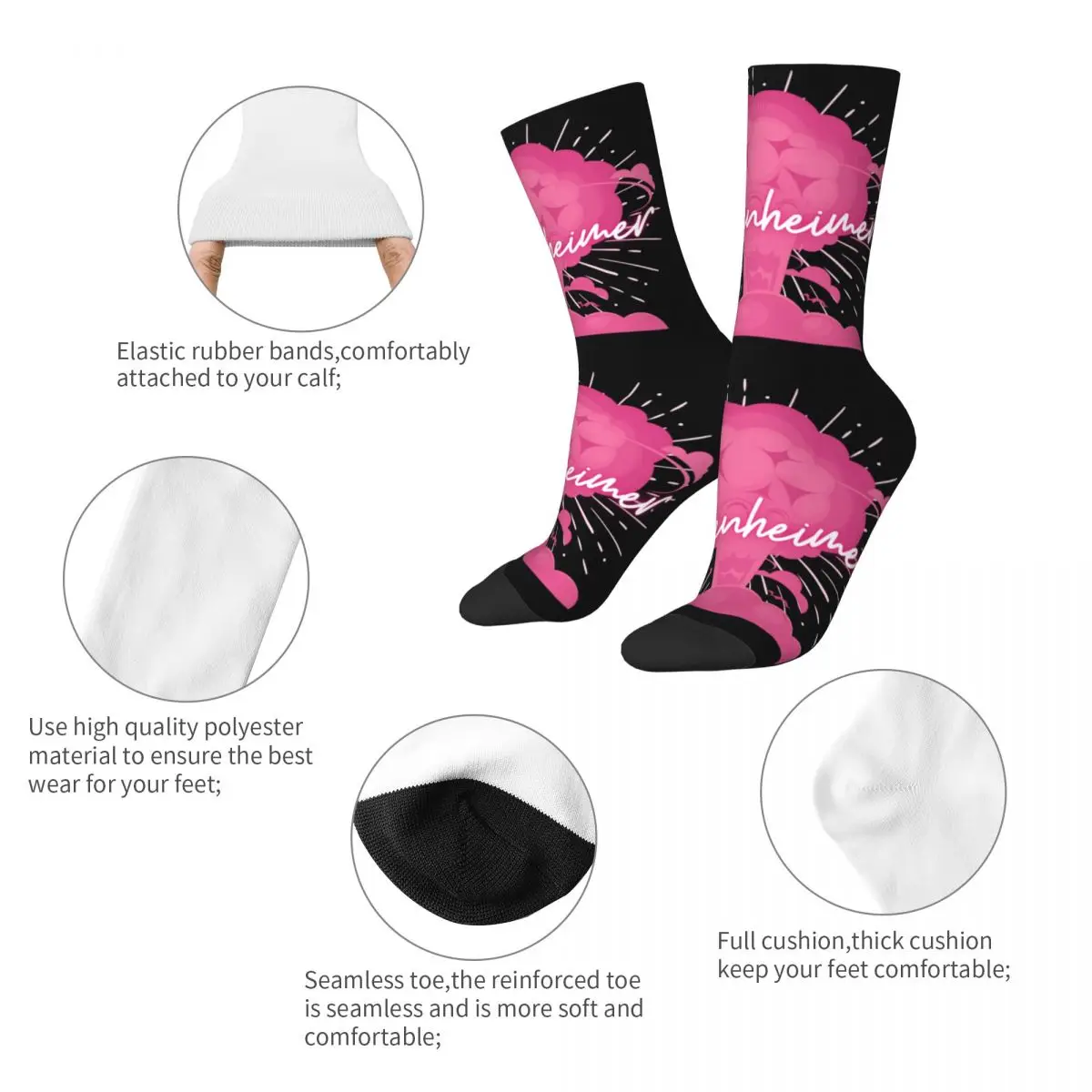 Casual Men's Women's Barbenheimer Pink Mushroom Cloud Dress Socks 2023 Film Trend Fans Gift Merchandise Sports Socks Super Soft