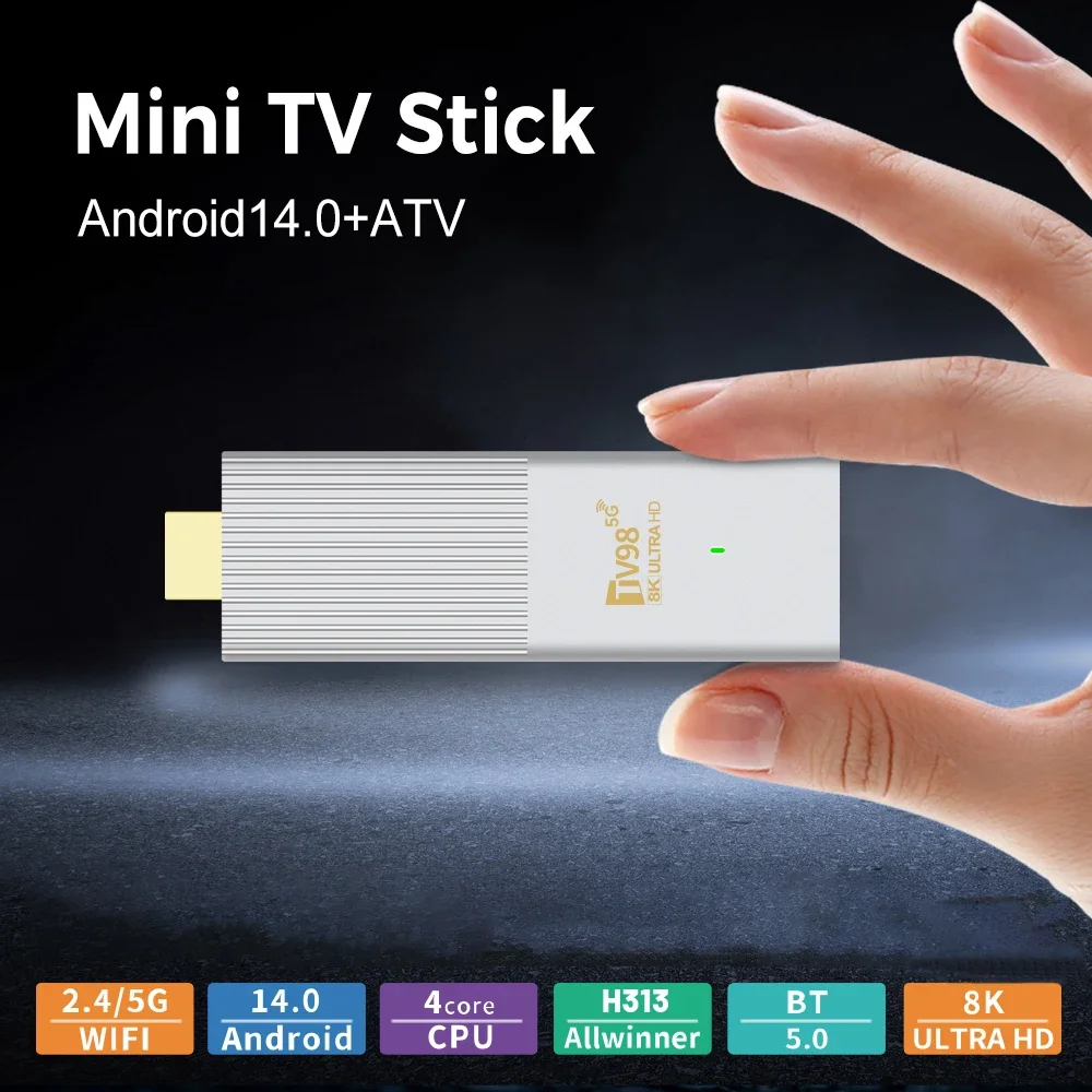 

TV98 ATV X6 TV Stick Android 14.0 OS Support 8K 4K 2.4G 5G Dual Wifi Allwinner H313 Quad Core 2GB 8GB Voice Remote Smart TV Box