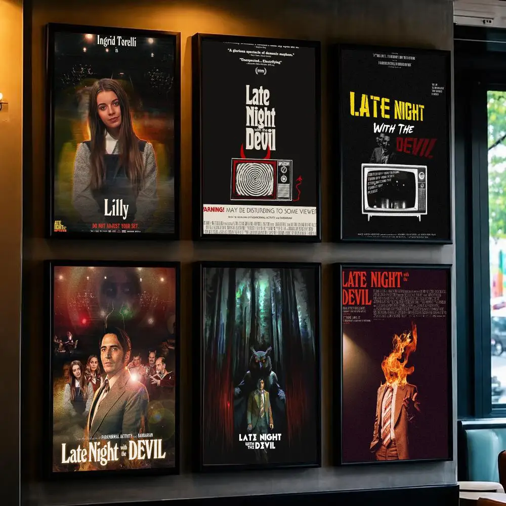 classic movie L-Late Night with the Devil-L Poster Decorative Wall Art Sticker for Cafe Office Bedroom and Living Room