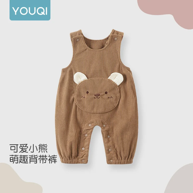 【Youqi】ชุดเอี๊ยมเด็กทารกสไตล์จีนสำหรับเด็กชายและเด็กหญิง ชุดเอี๊ยมแบบชิ้นเดียวสำหรับเด็กทารก กางเกงขายาวทรงตรงแบบเปิดเป้าลำลองสำหรับเด็กเล็ก