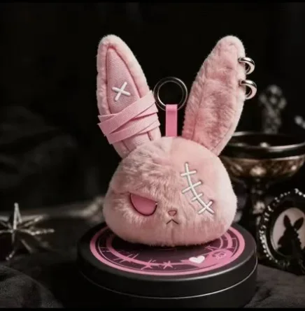 Halloween Gothic Hasen-Plüsch-Schlüsselanhänger, Kaninchen-Taschenanhänger mit Verband-Design, Kawaii Schlüsselring-Anhänger, Auto- und Taschen-Ornament, Geschenk