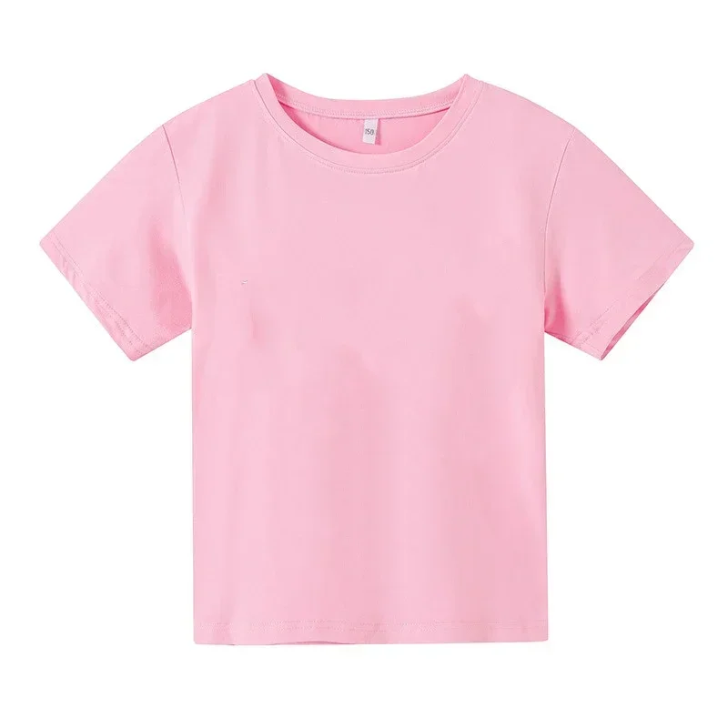 Solid T-shirt for Boys Girls Children Plain Cotton Summer Kids Tops Tees Baby Kids Blouse Clothes 4-14 Years