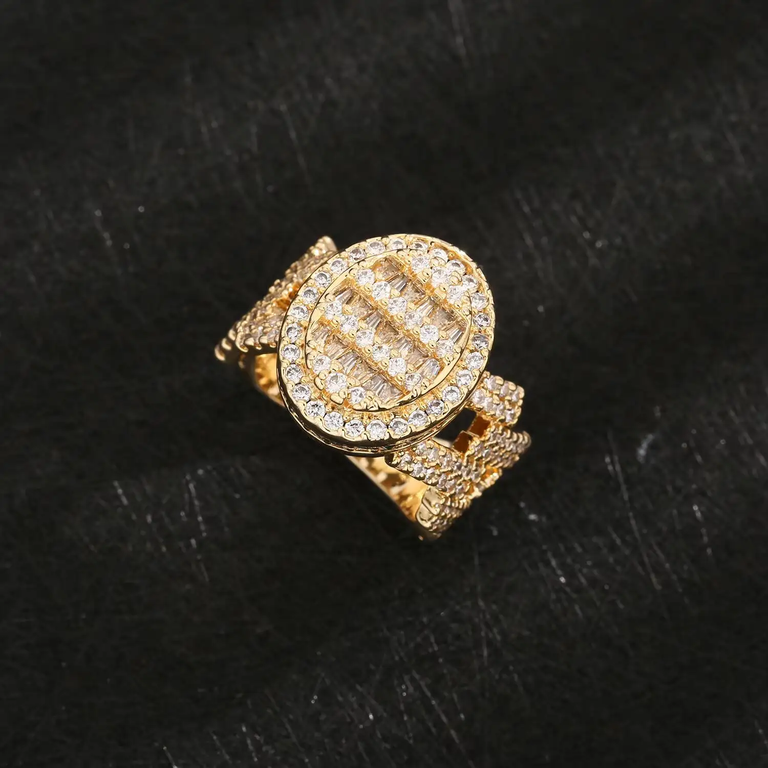 Fashion Fine Jewelry Luxury Chic Egg Shape Fashion 14k High Quality Brass Multi-layer D Color Rectangular Moissanite Cuban Ring