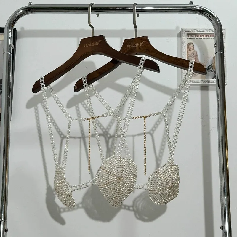 Hot Selling Women'S Pearl Bra Handmade Bead Body Chain Top, Spicy Girl Suspender, Dress Vest Top, Chest Decoration