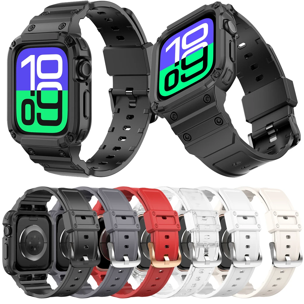 

Rubber Case + Band for Apple Watch Series S10 42mm 46mmTransparent Soft Sport Strap Correa Cover for IWatch Series S10 42MM 46MM
