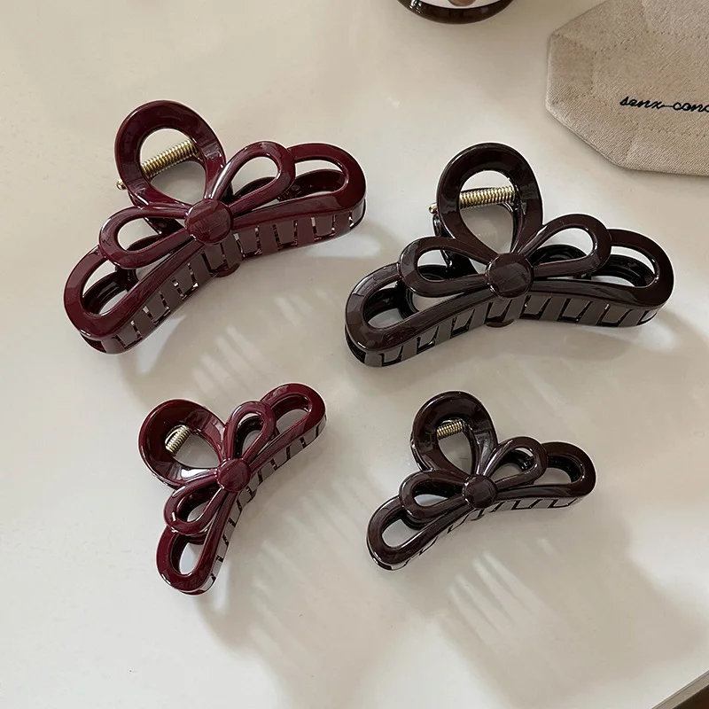 S/L Vintage Solid Color Acrylic Knot Bowknot Hair Claws for Women Girls Shark Clip Simple Versatile Head Accessories Wholesale