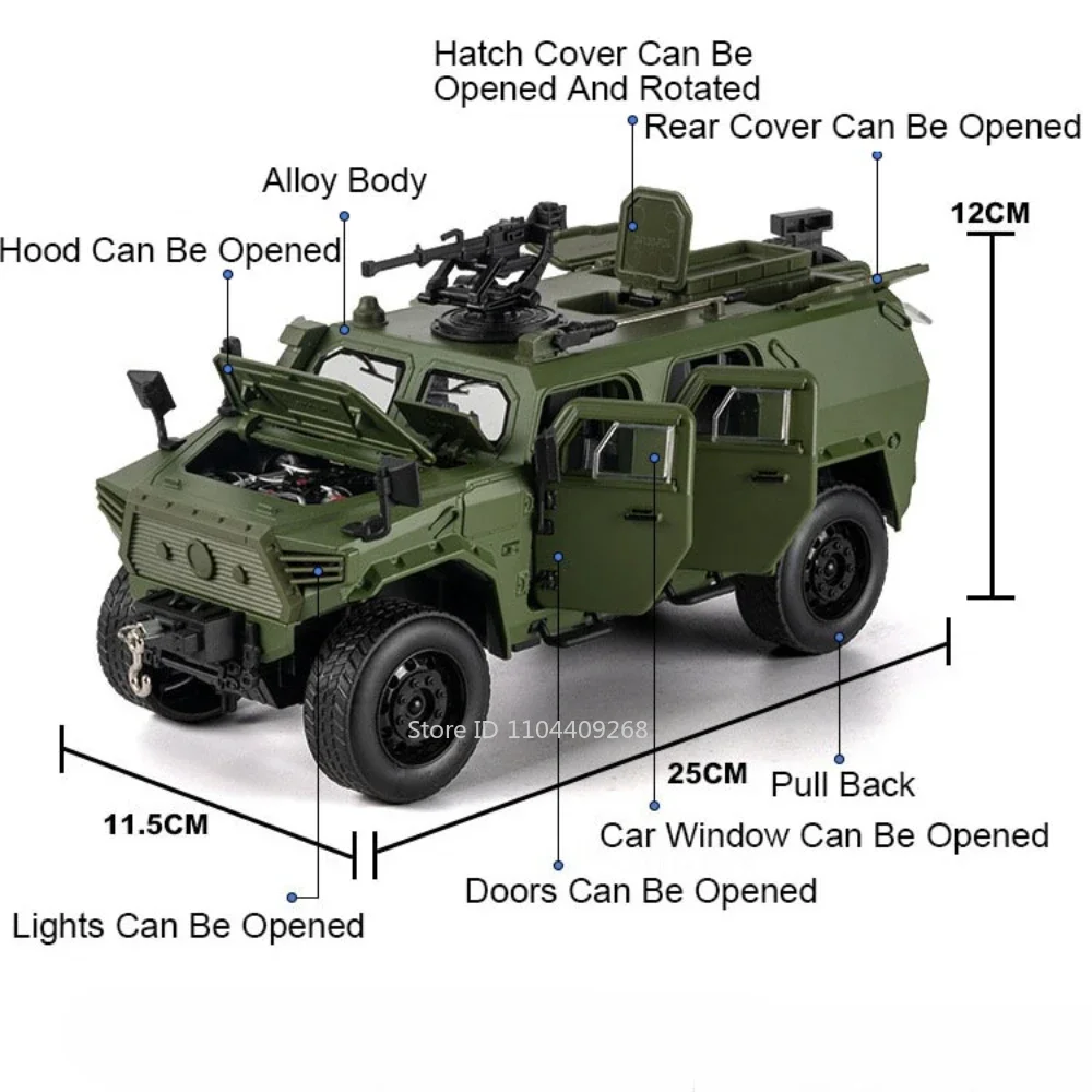 Grote Schaal 1:20 Dongfeng Mengshi Gepantserde Auto Model Speelgoed Geluid Licht Trek Terreinwagen Modellen Collectie Gift jongen