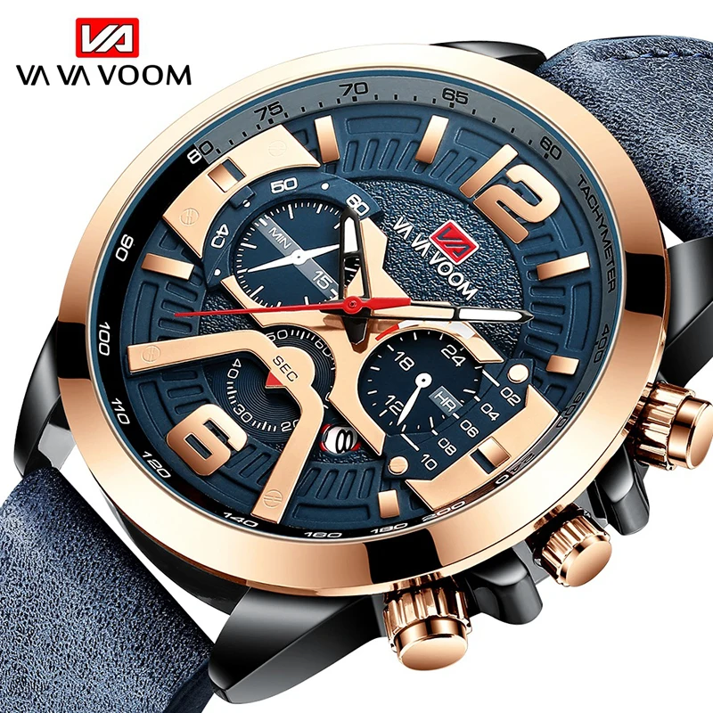 Waterproof Men Wristwatches Business Genuine Leather Strap Casual Quartz Watch For Man Sport Rose Gold CalendarClock Male Luxury