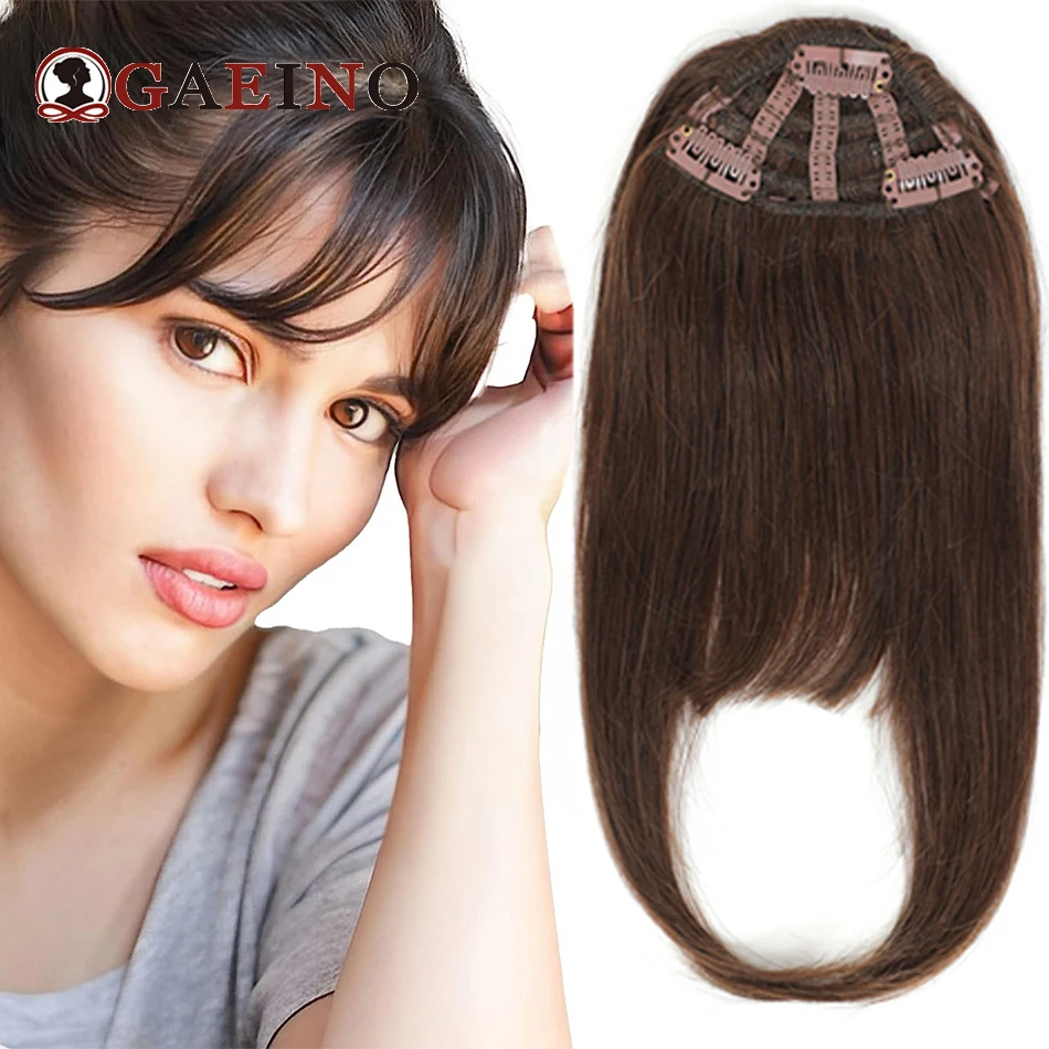 Clip In Bangs Human Hair With 3 Clips 4# Straight Clip On Natural Fringe Hair Bangs Brazilian Remy Hair Neat Bang Hairpieces