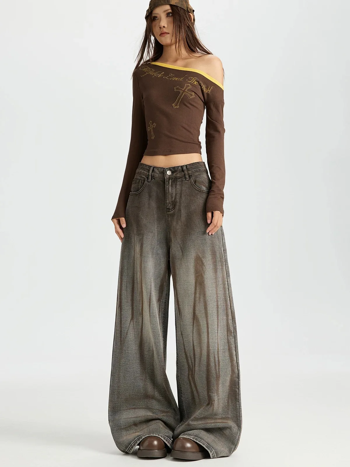 Y2K Amerikaanse Retro Jeans Dames Wasteland Flare Tie Dye Gewassen Vintage Lange Broek Herfst