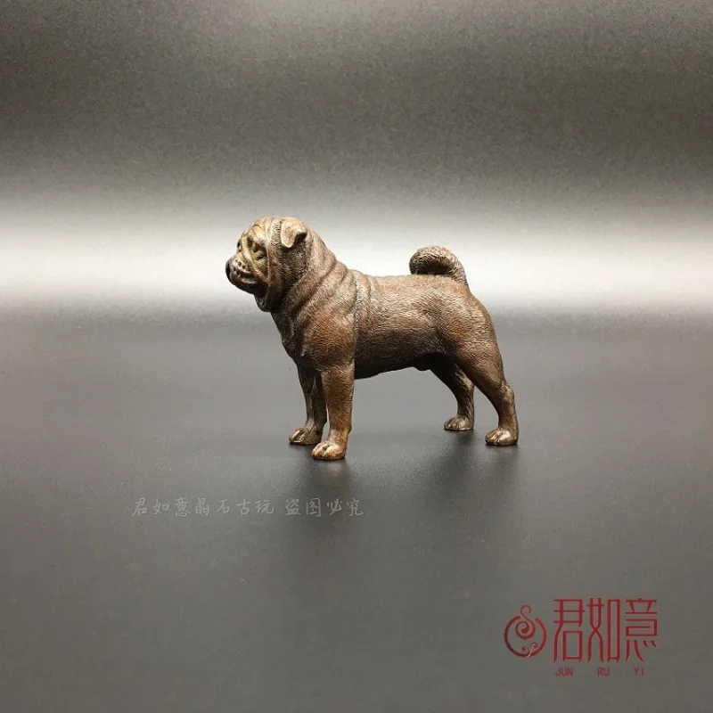 

Solid Brass Dog Shar Pei Small Hand Piece Solid Brass Dog Puppy Bulldog Tea Ceremony Brass Art Copper Tea Pet