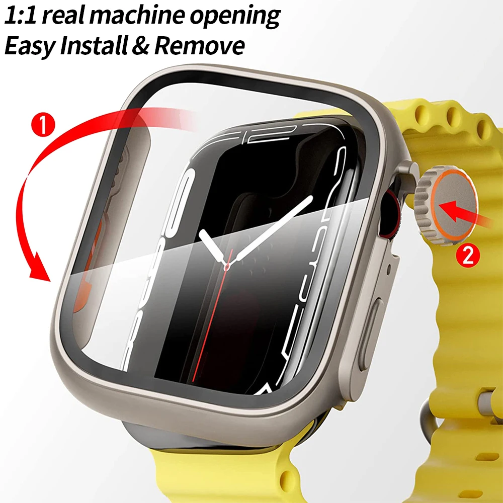 Glass+Case for Apple Watch Case Series 8 7 45mm 41mm Screen Protector Cover Change to Ultra For iWatch 4 5 6 SE 44mm 40mm Bumper