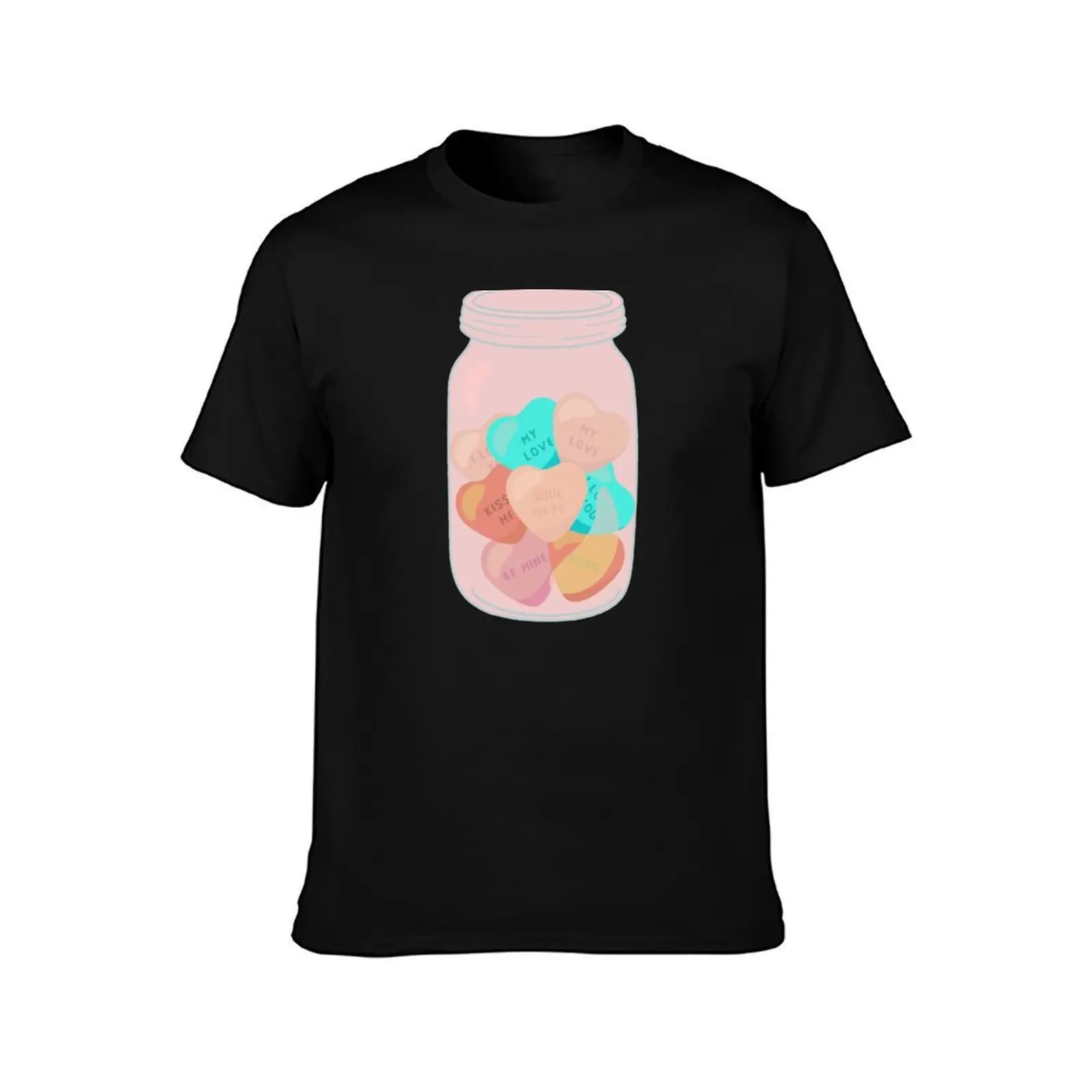 Jar of candy love hearts - Peach, mint, T-Shirt, Summer Casual Cotton Tee, Oversized Streetwear Tops, Vintage Graphic Print