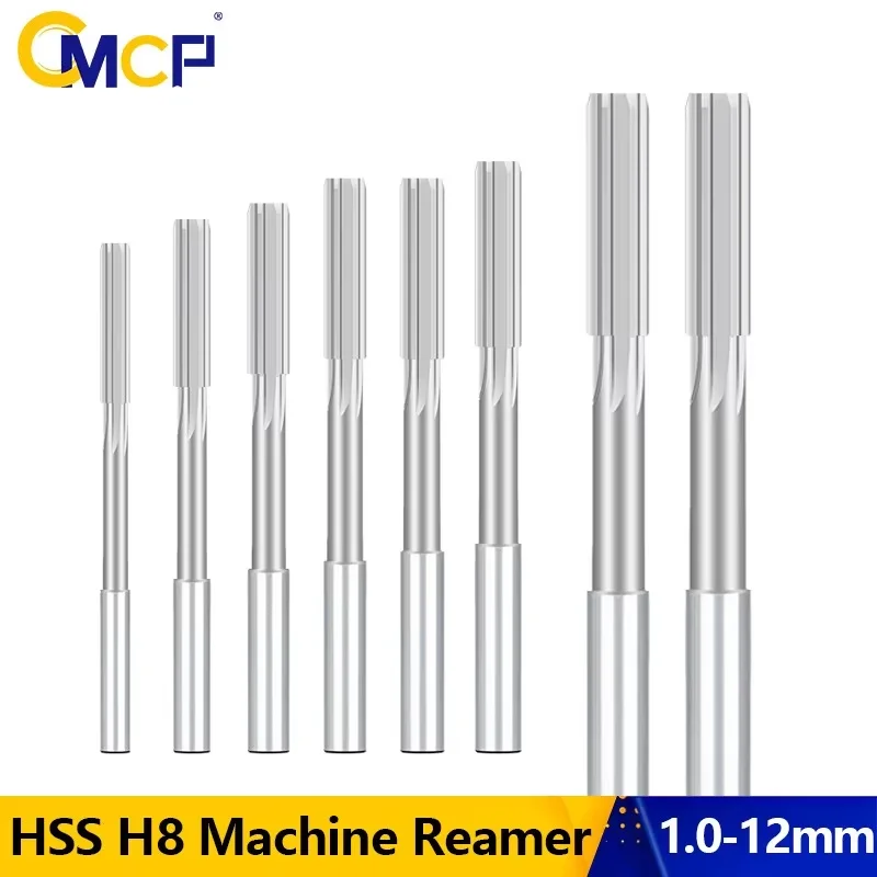 CMCP 1pc H8 Machine Reamer HSS Straight Shank Chuck Milling Reamer 6 Flute 2-12mm For Metal Steel Aluminum Hole Drill
