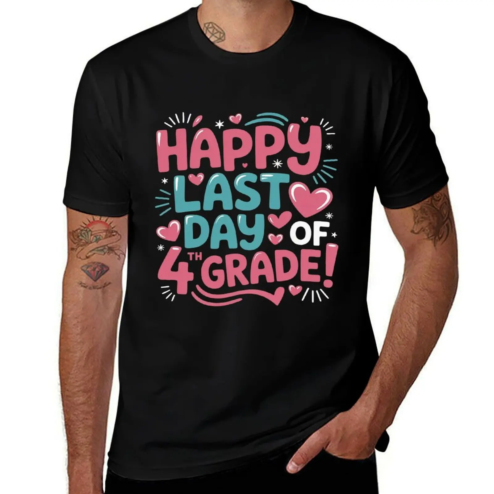 

Happy Last Day of Fourth Grade Teacher Student Graduation T-Shirt blanks boys whites mens fashion