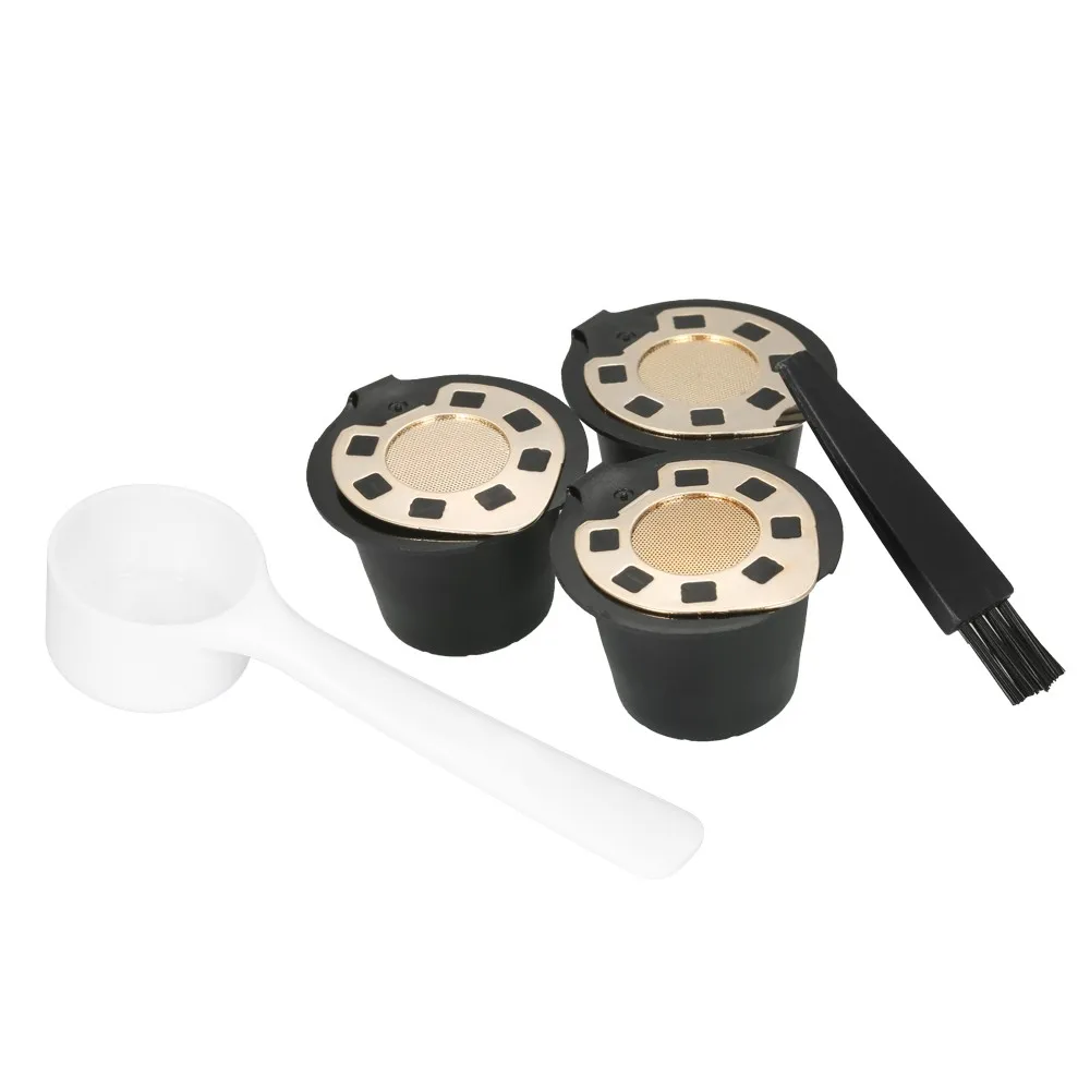 3 unids/set cápsula de café reutilizable para máquina Nespreso juego de 3 filtros de café con cuchara con cepillo
