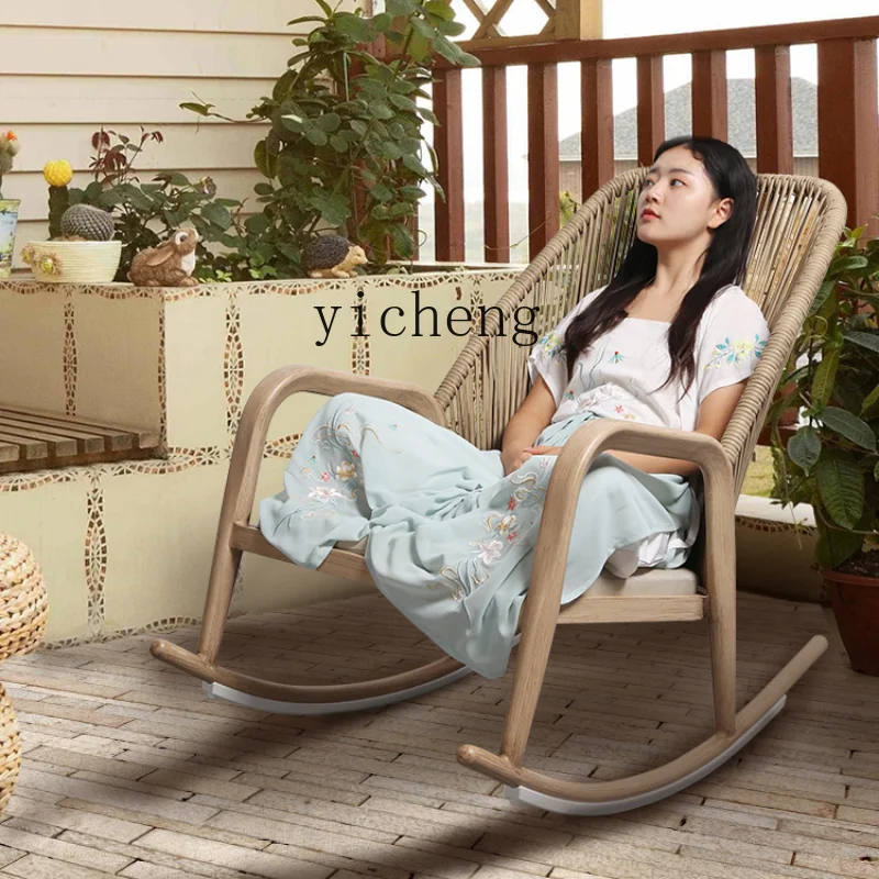 

ZC Home Balcony Indoor Leisure Rattan Chair Courtyard Nap Leisure Chair Simple Rocking Chair Combination