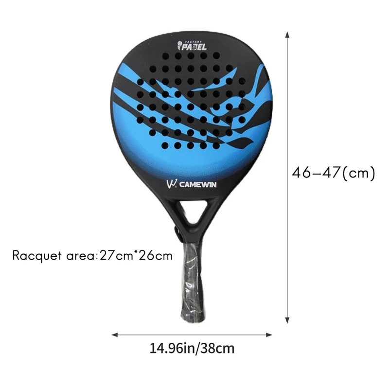 CAMEWIN raket Padel serat karbon EVA, raket raket wajah dengan bantalan, penutup tas warna biru