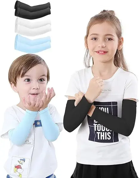 Unisex Cooling Arm Sleeves Cover Sport Running Anti-UV Sun Protection Outdoor Cycling Elastic Ice Sleeve for 4-12 Years Children