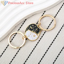1Pair Cute Creative Black And White Cartoon Sun Moon Cat Keychain Animal Matching Key Ring Couple Lover Pendant Valentine's Gift