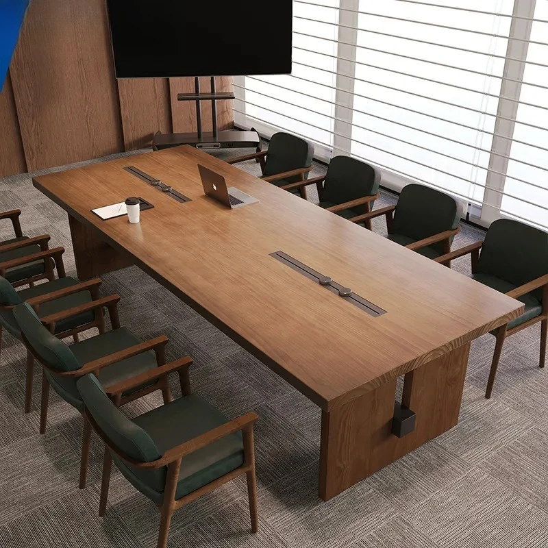for Tianzong Nordic Solid Wood Conference Table Long Large Board Desk Lengthened Widened Reading Table Library Log Desk