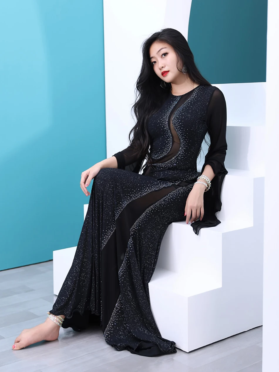 ملابس رقص البطن ملابس الرقص تنورة من قطعة واحدة لشعر العراق رمي الجلباب شفافة للنساء البالغات بدلات أداء المسرح