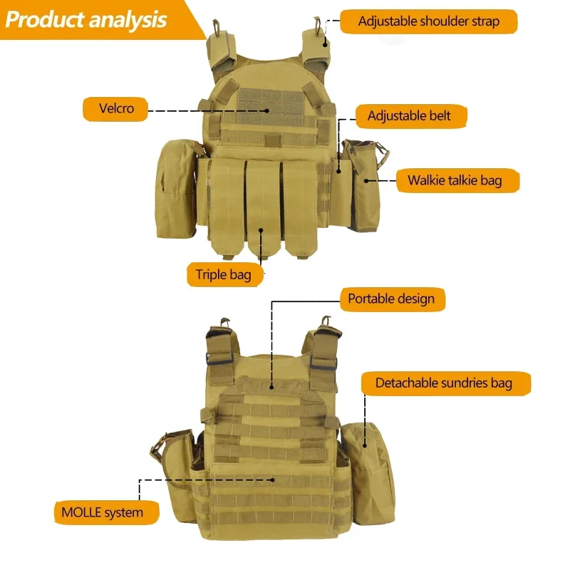 Nylon Molle Webbed Gear Tactical Vest Hunting CS Military Game Paintball Airsoft Vest Body Armor 6094 Pouch Combat camo Vest