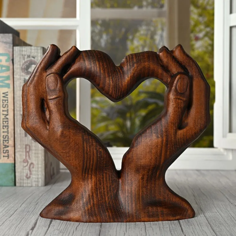

Винтажная статуя из цельного дерева в форме сердца на День матери, домашний декор для гостиной, рабочего стола