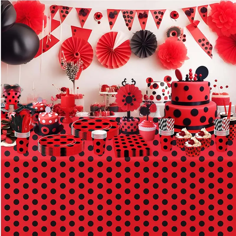 Ladybug plate party supplies, ladybug themed tableware, cute disposable tableware for girls, boys birthday dessert and tea party