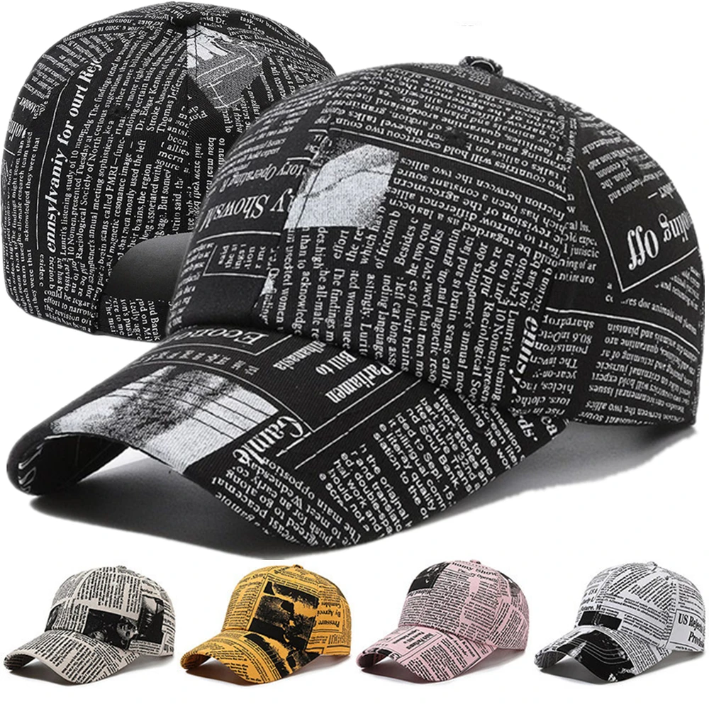 Heißer Verkauf Unisex Casual Graffiti Zeitung Design Baseball Kappe Straße Hip Hop Sonnencreme Outdoor Hut Für Frauen Und Männer