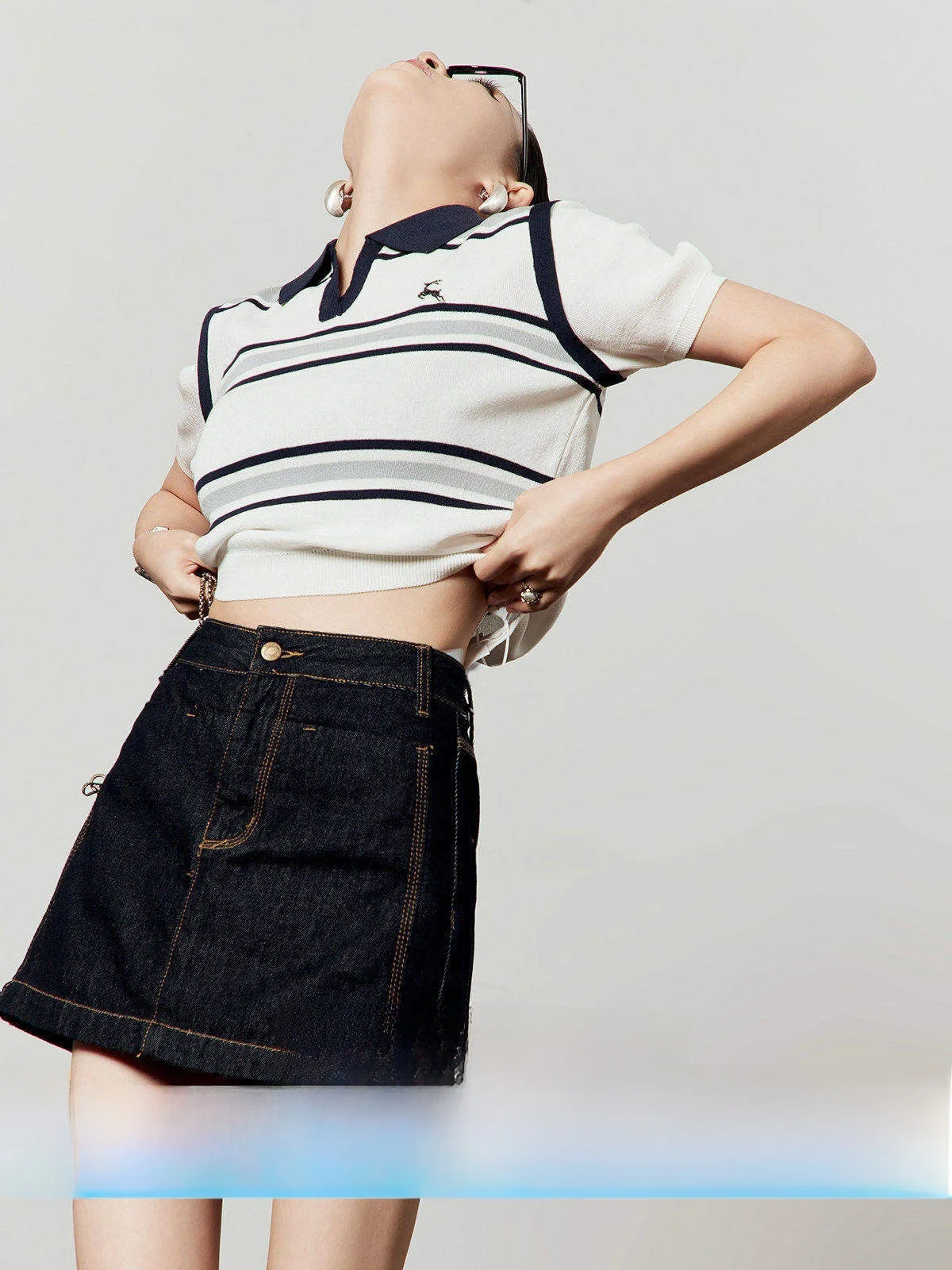 

White Striped Knitted Ne Embroidered Top Women's Summer New Sle Naval Stripe Knitwear Breathable Lightweight ort S...