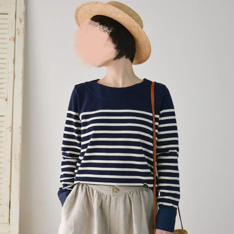 

Худи Weiyang Forest из высококачественного хлопка в полоску с нашивками, универсальное, с круглым вырезом, длинными рукавами, свободного кроя, весеннее