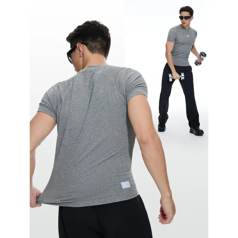 DROZENO Slim-fit High Elastic T-shirt Short-sleeved Breathable round Neck Running Fitness Wear Trendy
