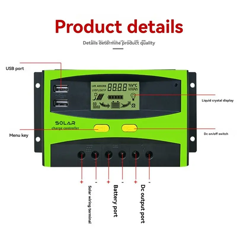 T23C LCD Display Dual 5V USB 60A DC 12V/24V Solar Controller Photovoltaic Battery Charging Regulator With Solar Panel