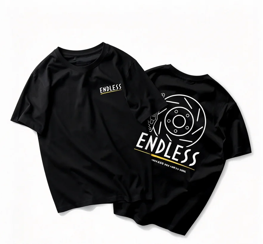Endless Brake Disc Logo T-Shirt 2026 New Unisex Cotton Fabric Tee Double Sided JDM Car Brake Rotor Graphic Print Racing Tops