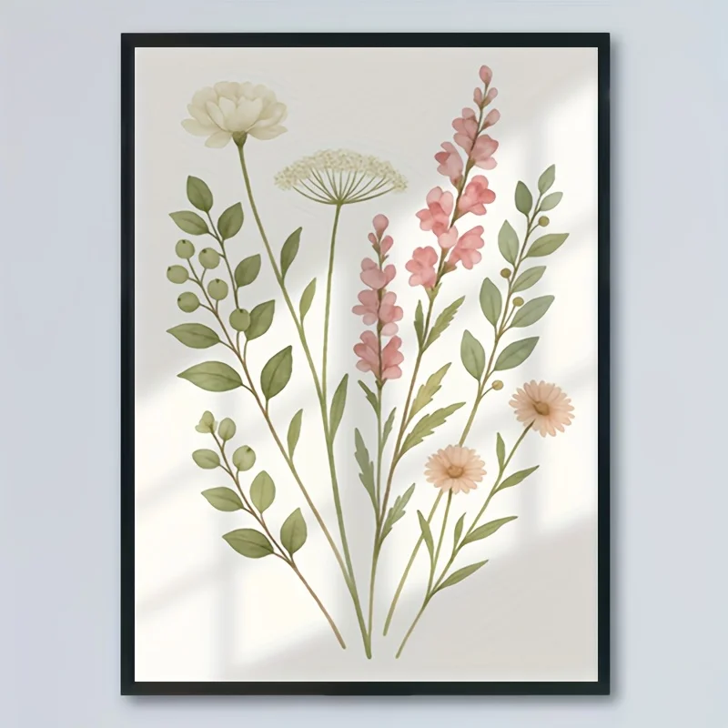 2D Flat, 1pc Frameless 2D Flat Canvas Painting, Multi-Size Specifications, Exquisite Floral Wall Art - Vintage Minimalist Bot