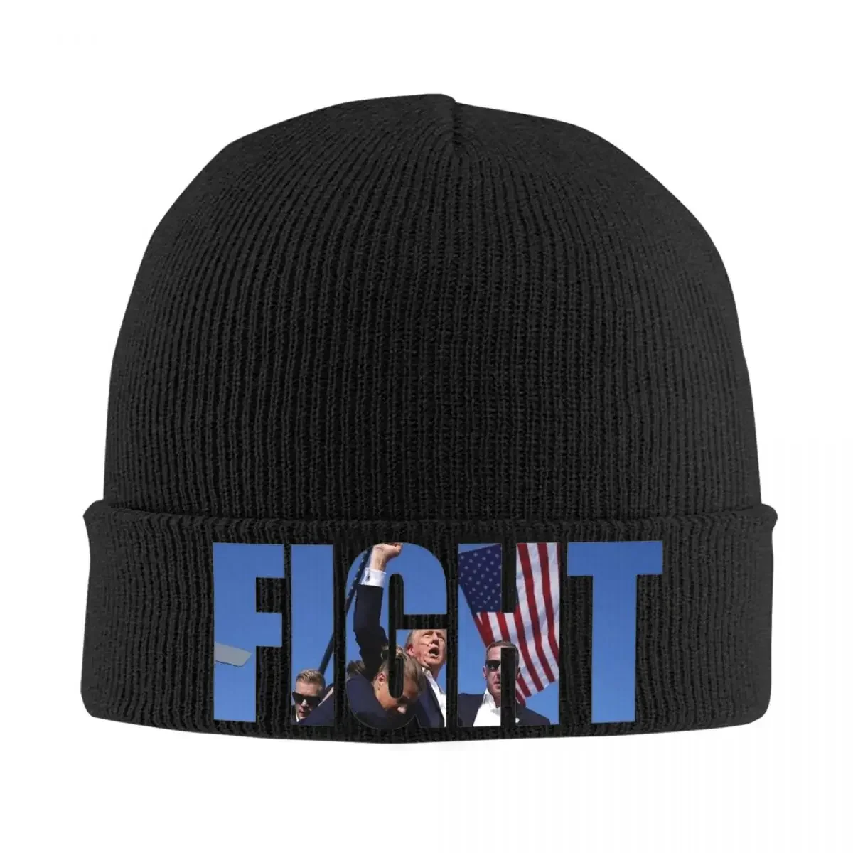 Trump Fight 2024 Trump Shot Fight Knitted Caps for Women Men Beanie Autumn Winter Hats Acrylic Hip Hop Cap