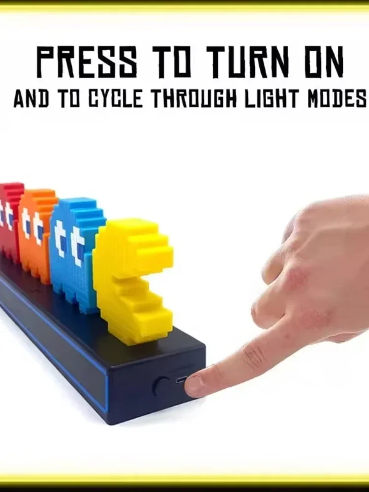 LED Game Pixel Icon Night Light 3D Illusion Led Ghost Lamp Visual Action Figure Model Voice Control Lamp for Gaming Room Decor