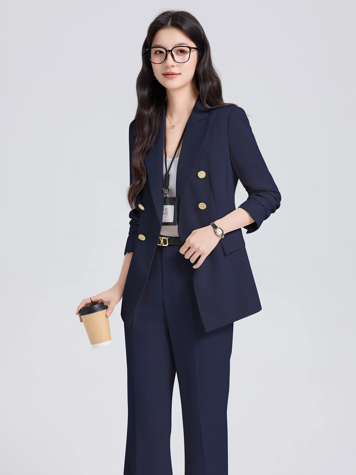 Milk White Women's Suit Jacket Professional Career Commute Interview Formal Wear Polyester Fiber Anti-Wrinkle Long Sleeve