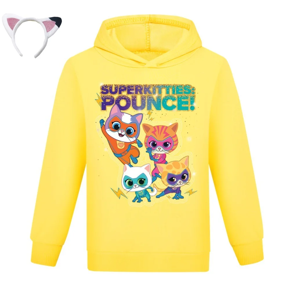 Anime Super Cat Cosplay Costumes Kids SuperKitties Hoodie Baby Girls Hooded Sweatshirts Toddler Boys Fashion Coats Children Tops