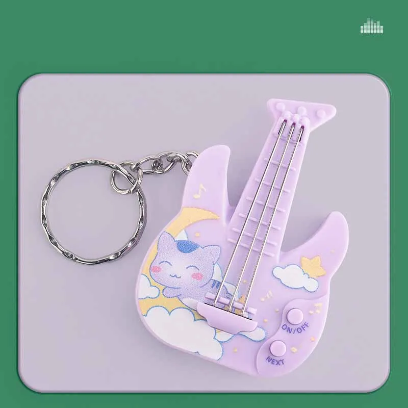 New Simulation Mini Electronic Guitar Toys Creative Can Play with Music Singing Light-emitting Keychain Pendant Toys Funny Gifts