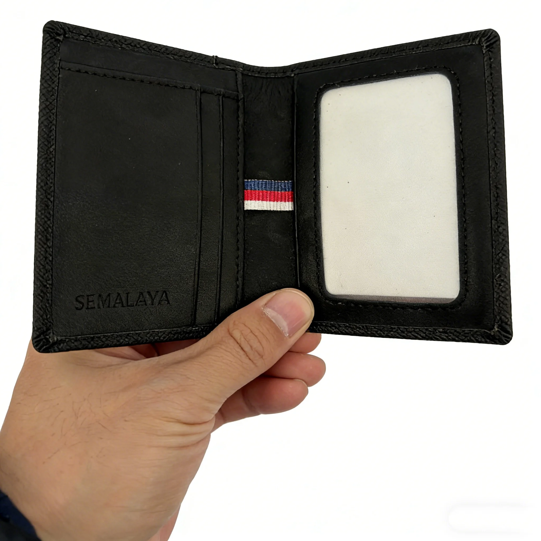 Sleek Black Bifold Wallet for Men - Minimalist Leather Card Holder with Secure Slots for Daily Use