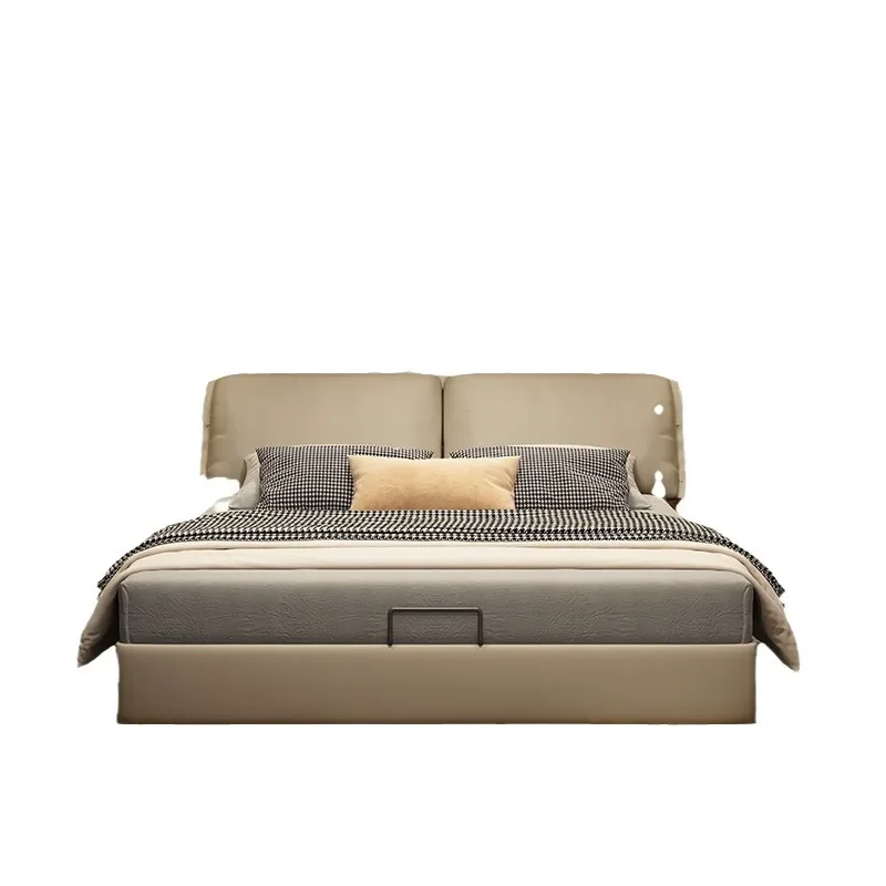

Leather bed, modern, simple, master bedroom, Italian style, small apartment, double