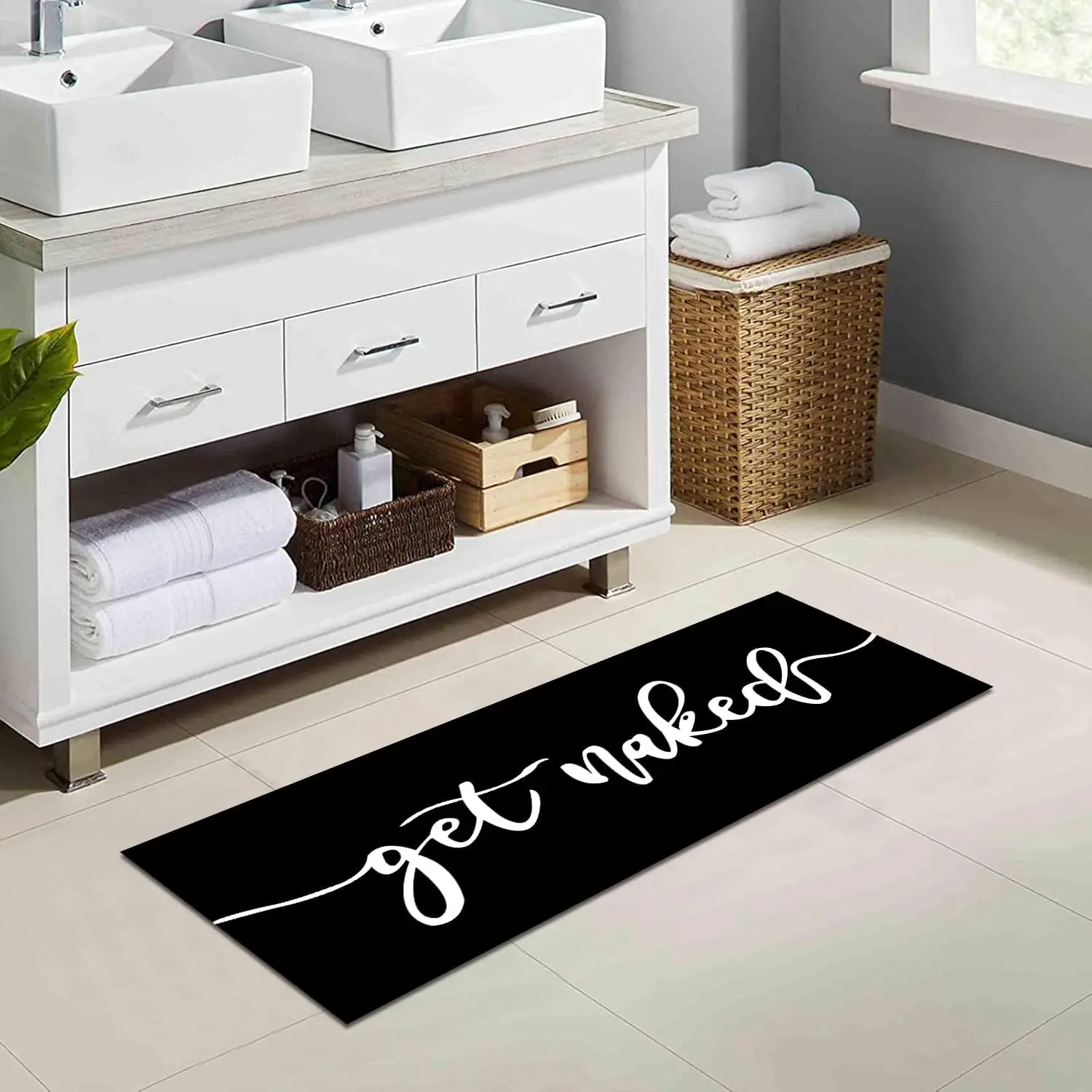 Black and White Get Naked Bath Anti-slip Floor Mat Foot Pad Home Decor Hallway Balcony Bathroom Rugs Shower Room Mat