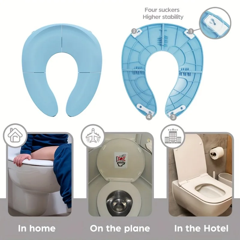 Assento de viagem dobrável com ventosa antiderrapante, capa portátil para assento de vaso sanitário para casa e viagens, material pp leve, 1 peça