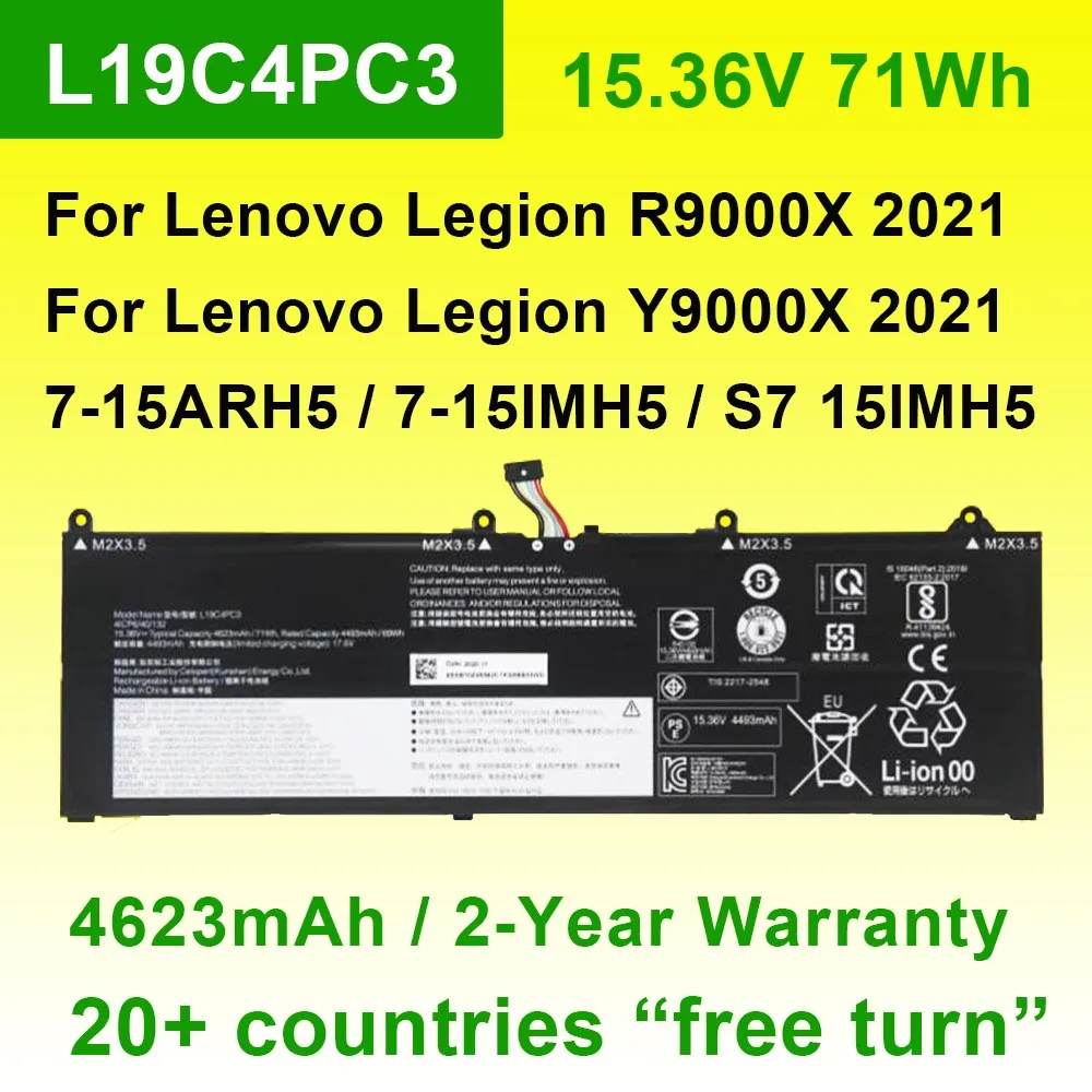 L19C4PC3 L19M4PC3 For Lenovo Legion R9000X Y9000X 2021/S7-15IMH5 Series 5B10Z49581 5B10Z49582 Laptop Battery 15.36V 71Wh 4623mAh