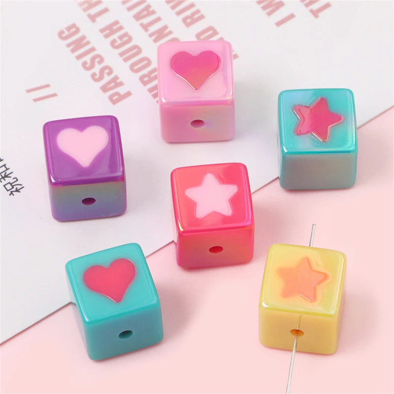 2/5pcs 16mm Acrylic Colorful Plating Double Color Random Pattern Cute Square Beads Charms for Necklace Bracelet Keychain Making