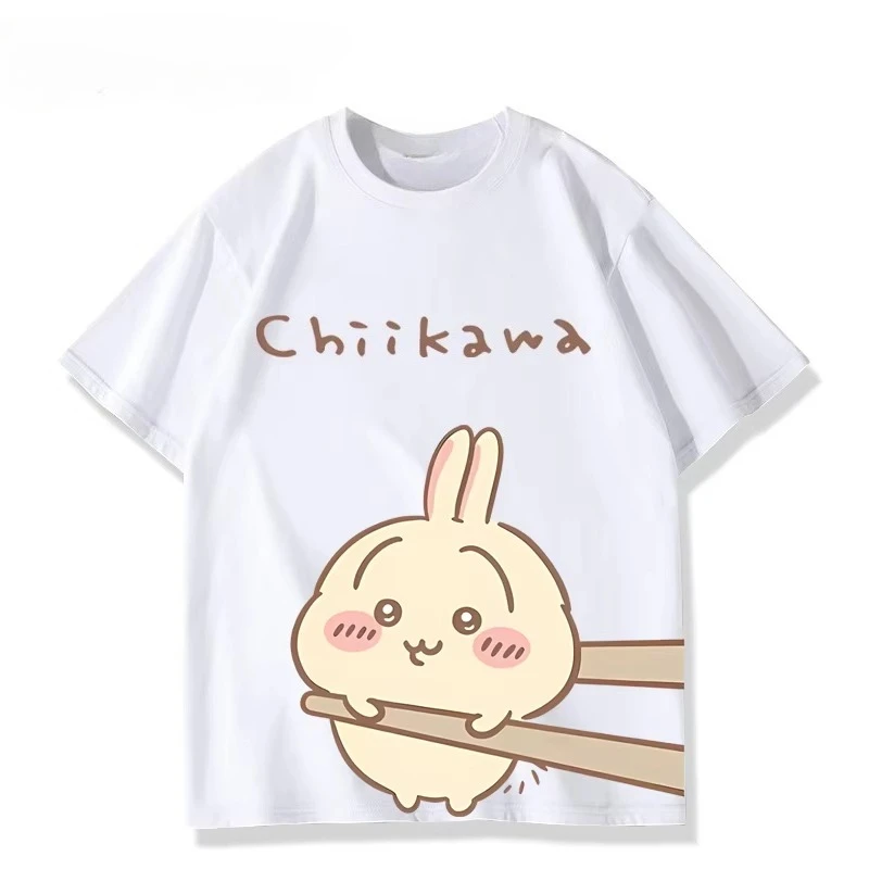 Summer Kawaii Chiikawa Graphic Tee Unisex Hachiware Usagi Anime Short Sleeve Sweet Trendy Couple Student Streetwear Fashion Tops