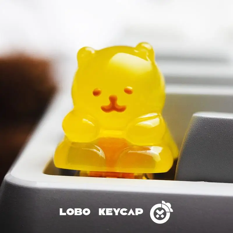 لوبو Keycap الكرتون الدب الصغير غائر شفافة Keycap شخصية الراتنج الفن كيكابس لوحات المفاتيح الميكانيكية لعبة الديكور هدية