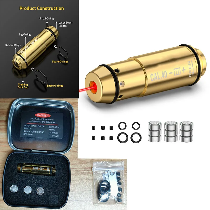 

.40 Laser Cartridge with 3 Sets of Batteries For Dry Fire Including Rubber Plugs and Spare O-Rings